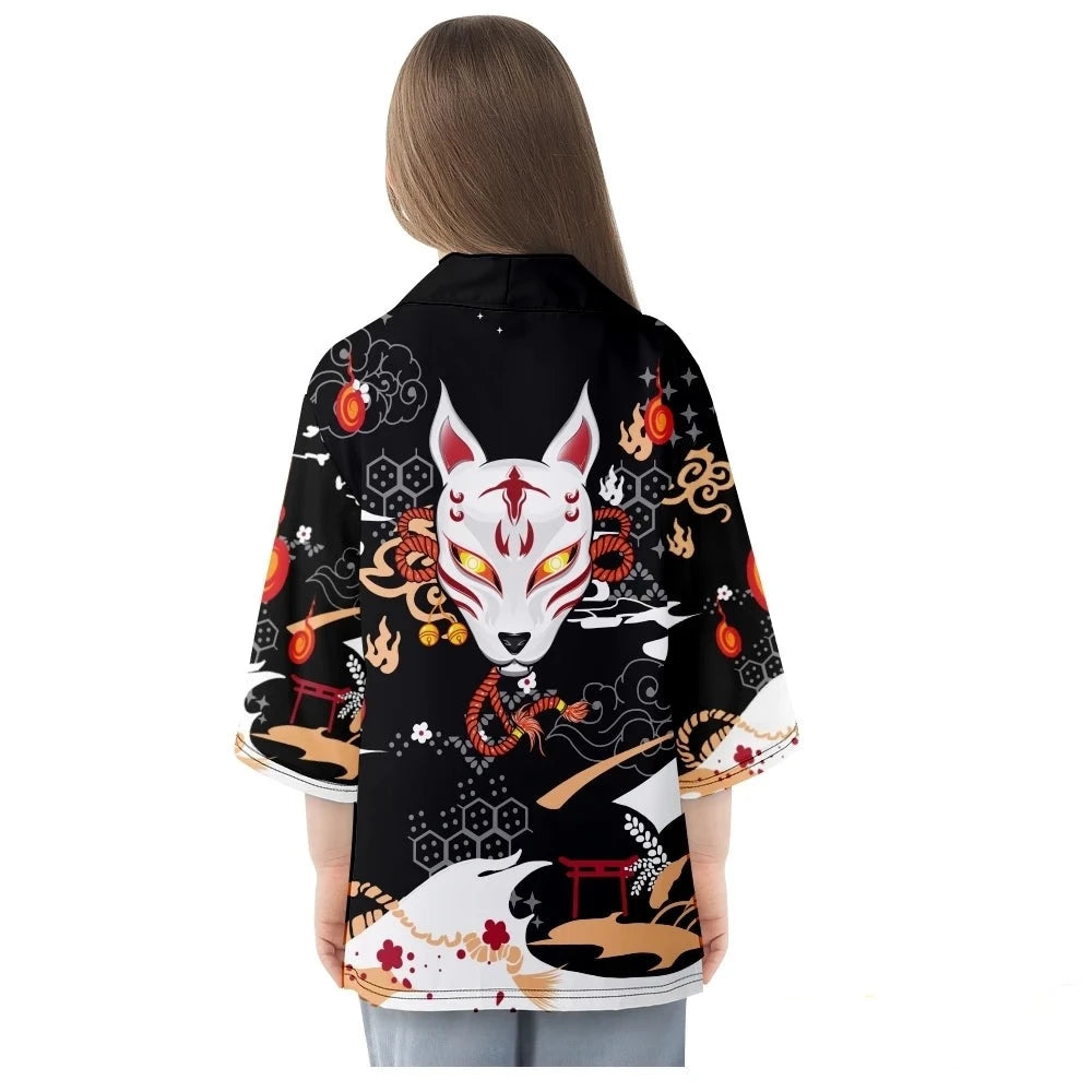 kawaiies-softtoys-plushies-kawaii-plush-Anime White Fox Mask Pattern Unisex Kimono Kimono 