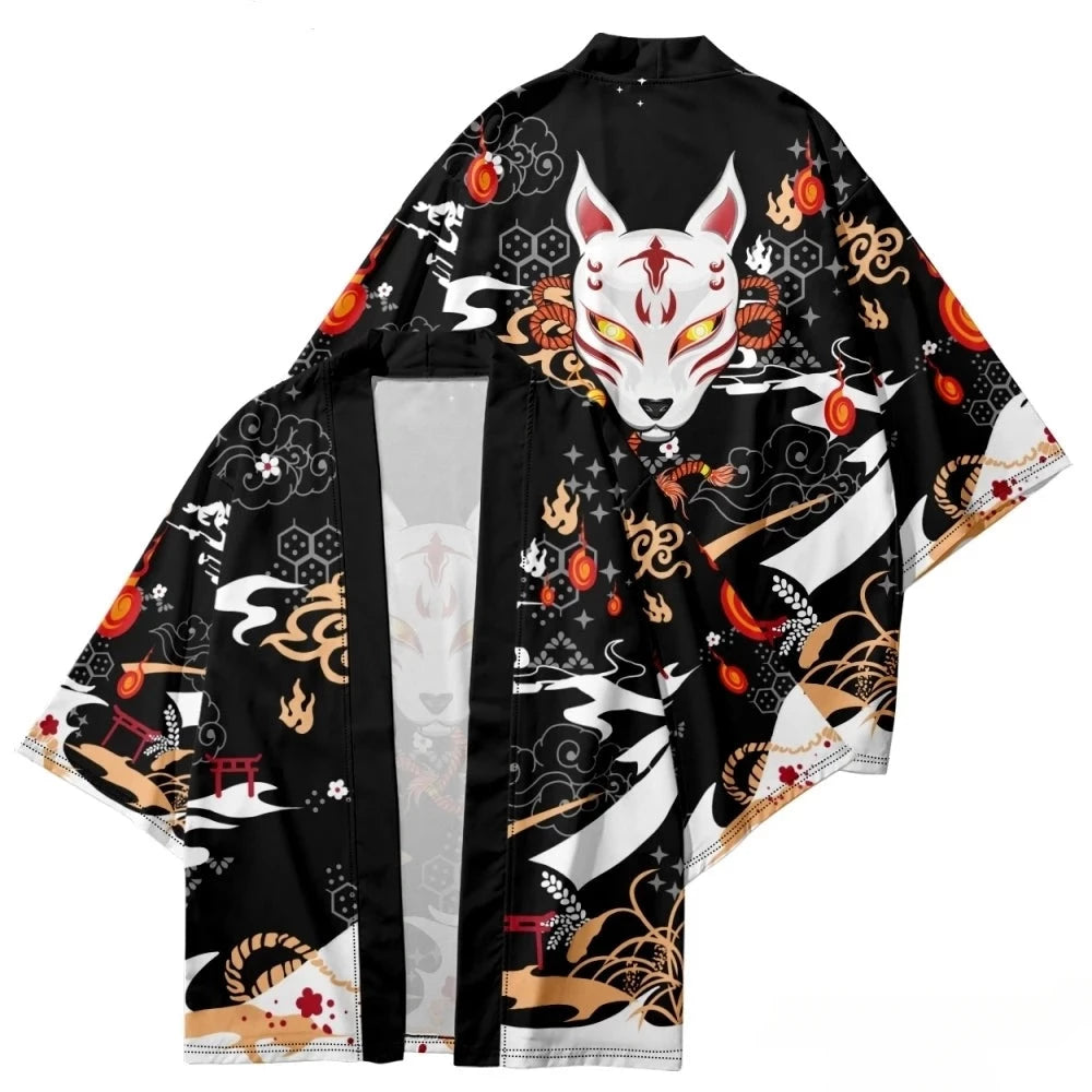 kawaiies-softtoys-plushies-kawaii-plush-Anime White Fox Mask Pattern Unisex Kimono Kimono 