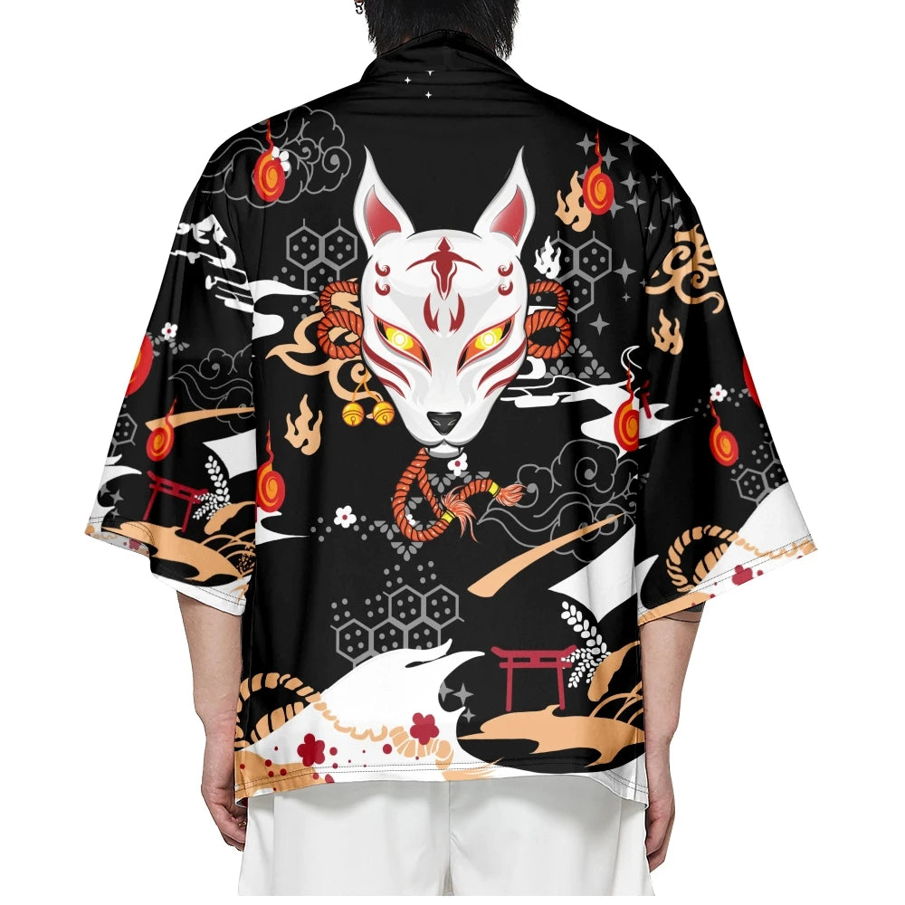 kawaiies-softtoys-plushies-kawaii-plush-Anime White Fox Mask Pattern Unisex Kimono Kimono 