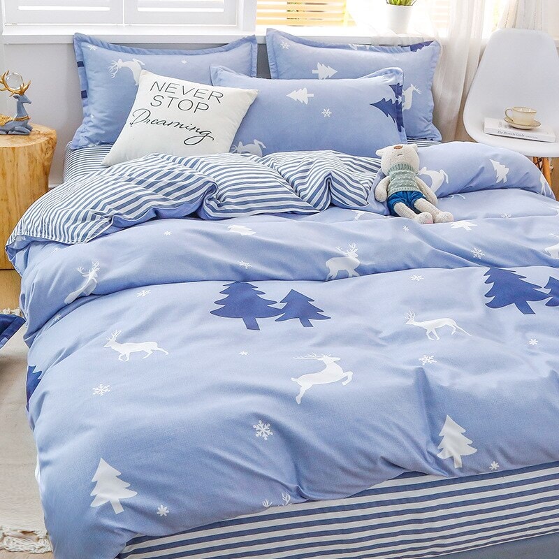 kawaiies-softtoys-plushies-kawaii-plush-Baby Blue Stars Snow Polyester Bedding Sets | NEW Bedding Sets Reindeer Single 