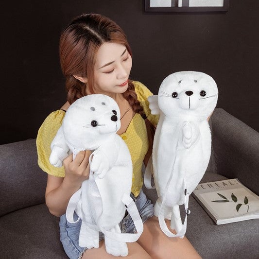 kawaiies-softtoys-plushies-kawaii-plush-Baby White Seal Plush Backpack | NEW Bags 