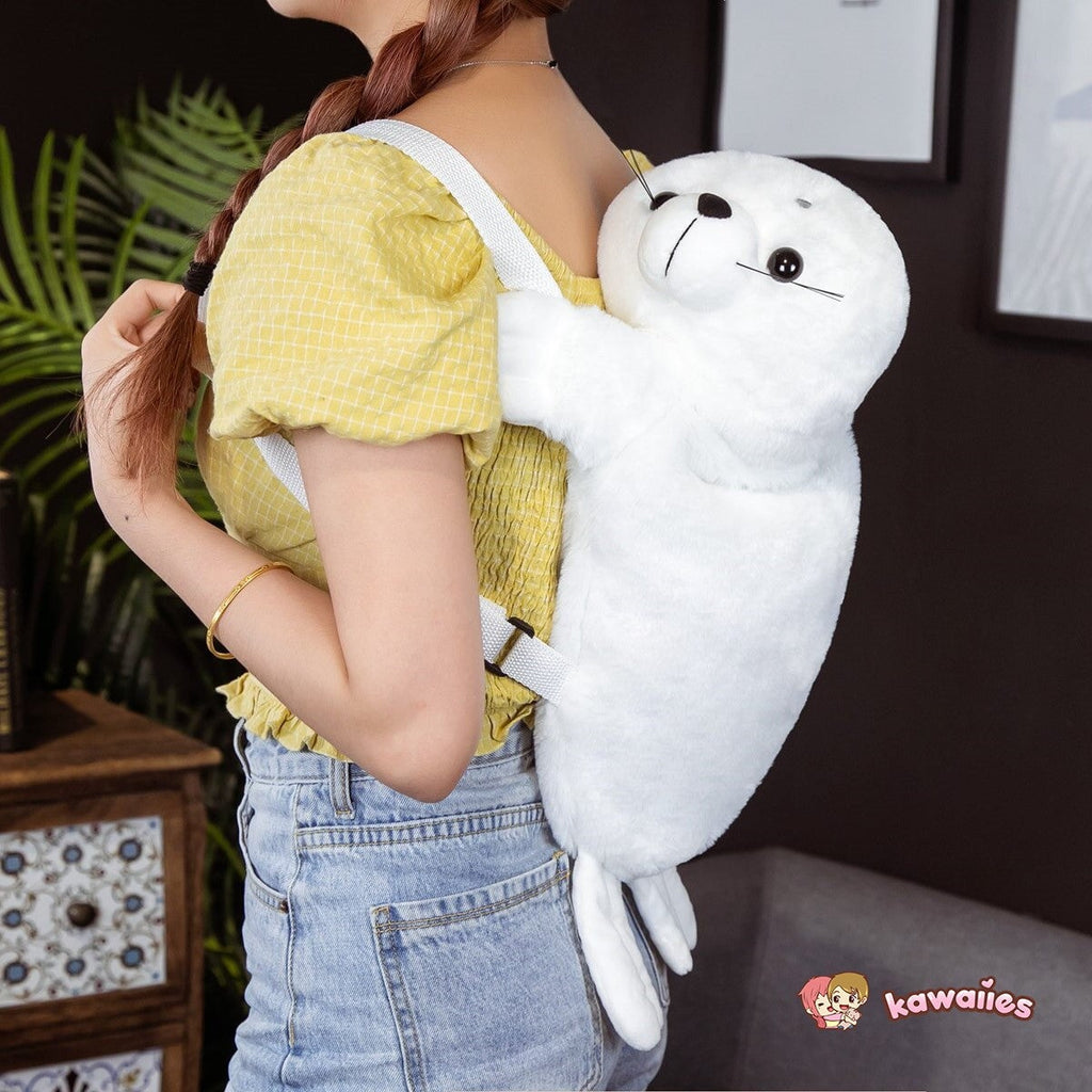 kawaiies-softtoys-plushies-kawaii-plush-Baby White Seal Plush Backpack | NEW Bags 