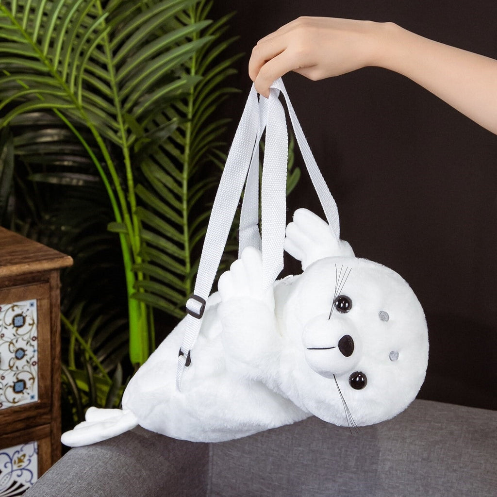 kawaiies-softtoys-plushies-kawaii-plush-Baby White Seal Plush Backpack | NEW Bags 