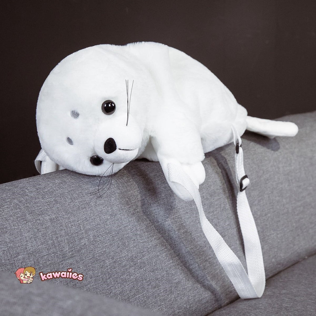 kawaiies-softtoys-plushies-kawaii-plush-Baby White Seal Plush Backpack | NEW Bags 