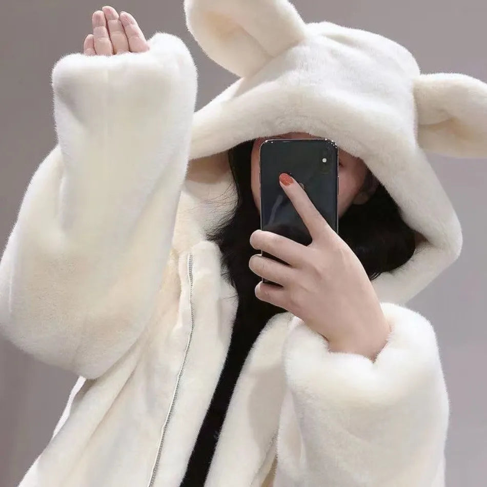 kawaiies-softtoys-plushies-kawaii-plush-Bear Soft Faux Fur Hooded Coat Jacket 