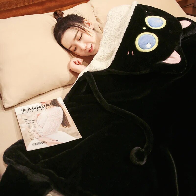 kawaiies-softtoys-plushies-kawaii-plush-Black Cat Green Dino Plush Cape Hoodie Blanket Apparel 