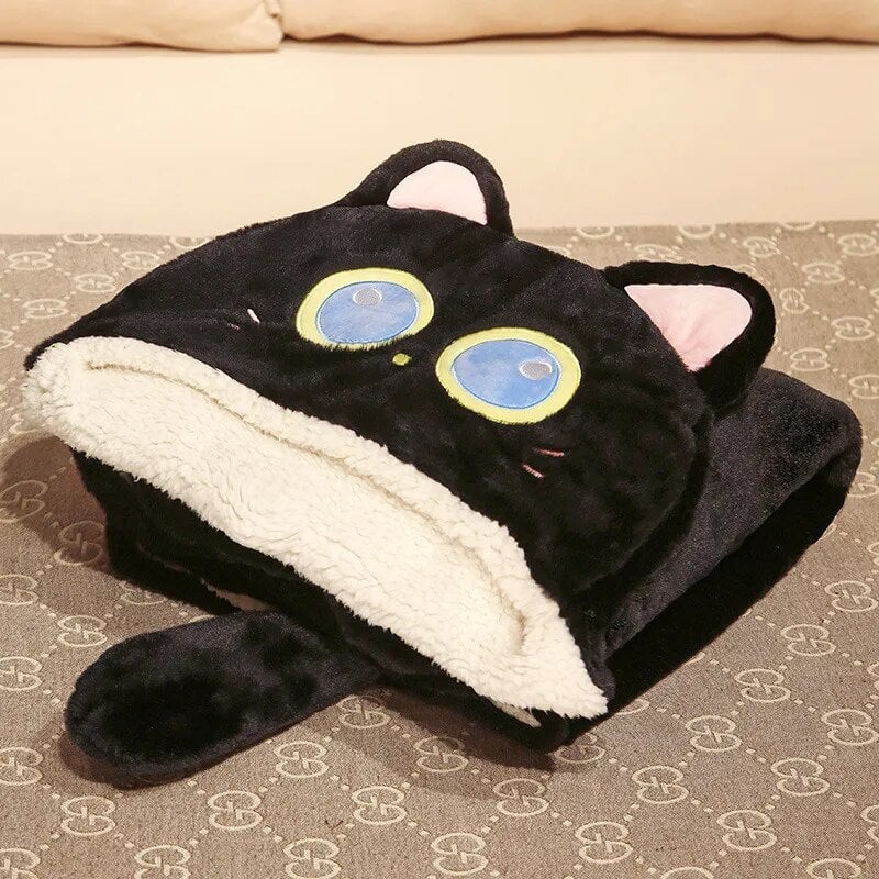 kawaiies-softtoys-plushies-kawaii-plush-Black Cat Green Dino Plush Cape Hoodie Blanket Apparel 