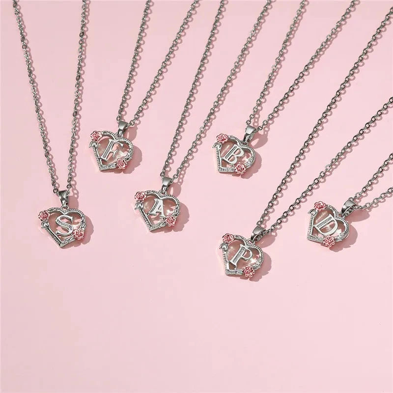 kawaiies-softtoys-plushies-kawaii-plush-Bloom Heart Initial Silver Women's Necklace Jewelry 