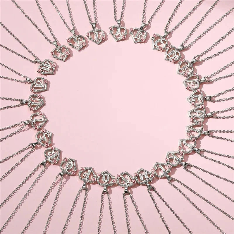 kawaiies-softtoys-plushies-kawaii-plush-Bloom Heart Initial Silver Women's Necklace Jewelry 