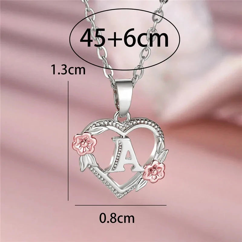 kawaiies-softtoys-plushies-kawaii-plush-Bloom Heart Initial Silver Women's Necklace Jewelry 