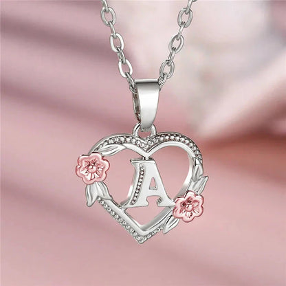 kawaiies-softtoys-plushies-kawaii-plush-Bloom Heart Initial Silver Women's Necklace Jewelry A 