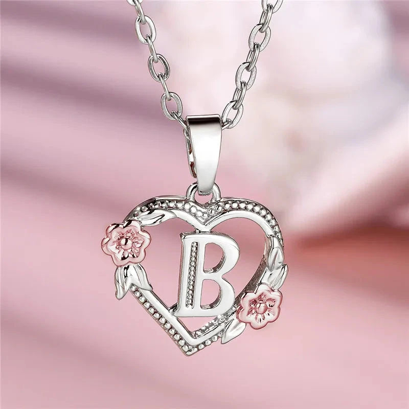 kawaiies-softtoys-plushies-kawaii-plush-Bloom Heart Initial Silver Women's Necklace Jewelry B 