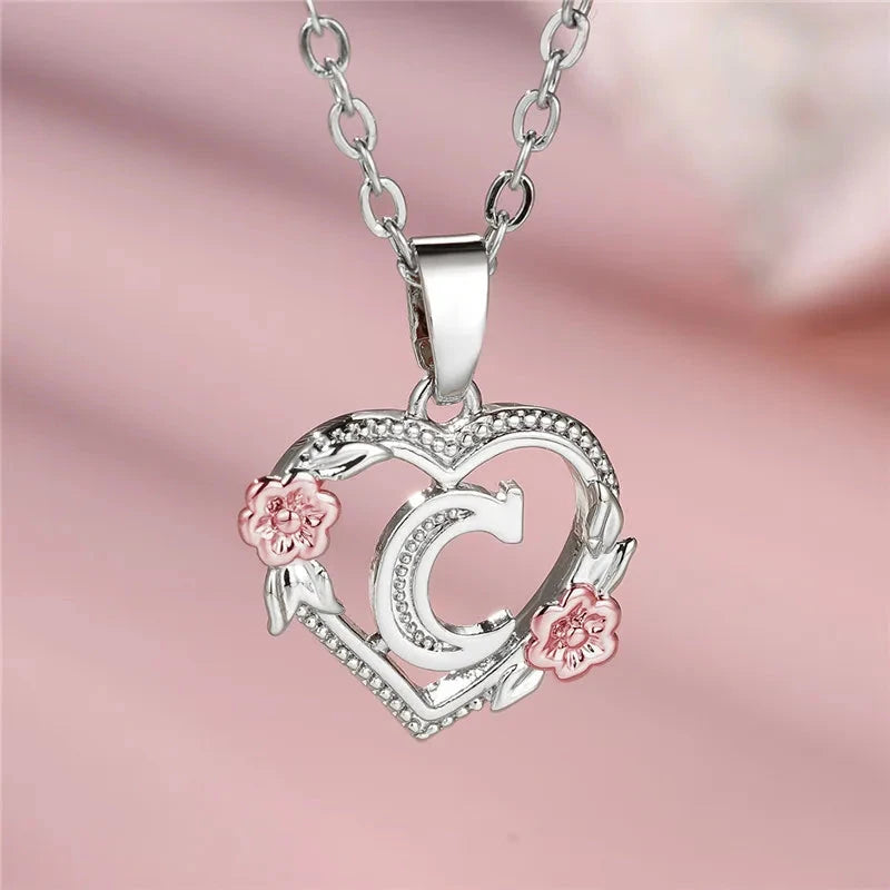 kawaiies-softtoys-plushies-kawaii-plush-Bloom Heart Initial Silver Women's Necklace Jewelry C 