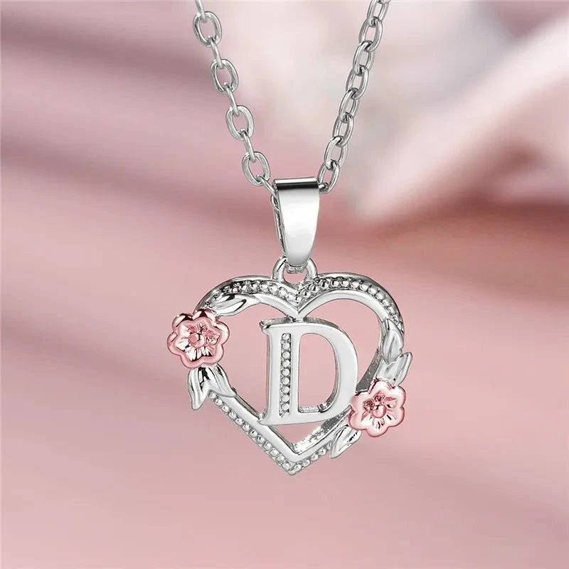 kawaiies-softtoys-plushies-kawaii-plush-Bloom Heart Initial Silver Women's Necklace Jewelry D 
