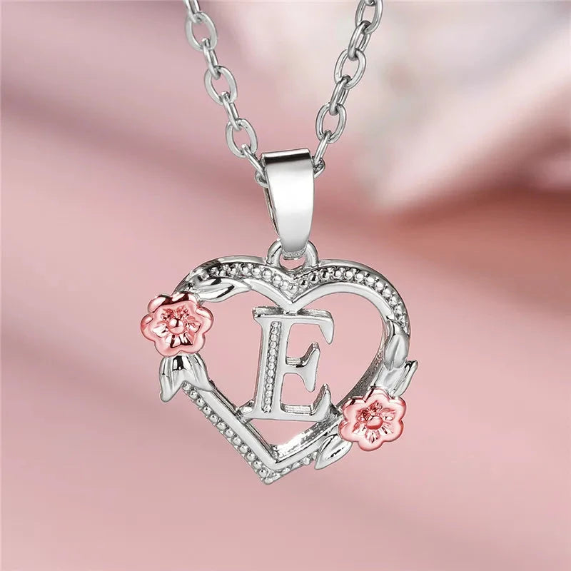 kawaiies-softtoys-plushies-kawaii-plush-Bloom Heart Initial Silver Women's Necklace Jewelry E 