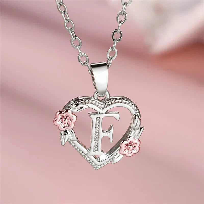 kawaiies-softtoys-plushies-kawaii-plush-Bloom Heart Initial Silver Women's Necklace Jewelry F 