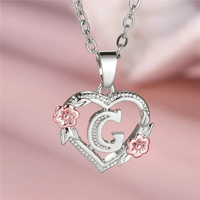 kawaiies-softtoys-plushies-kawaii-plush-Bloom Heart Initial Silver Women's Necklace Jewelry G 