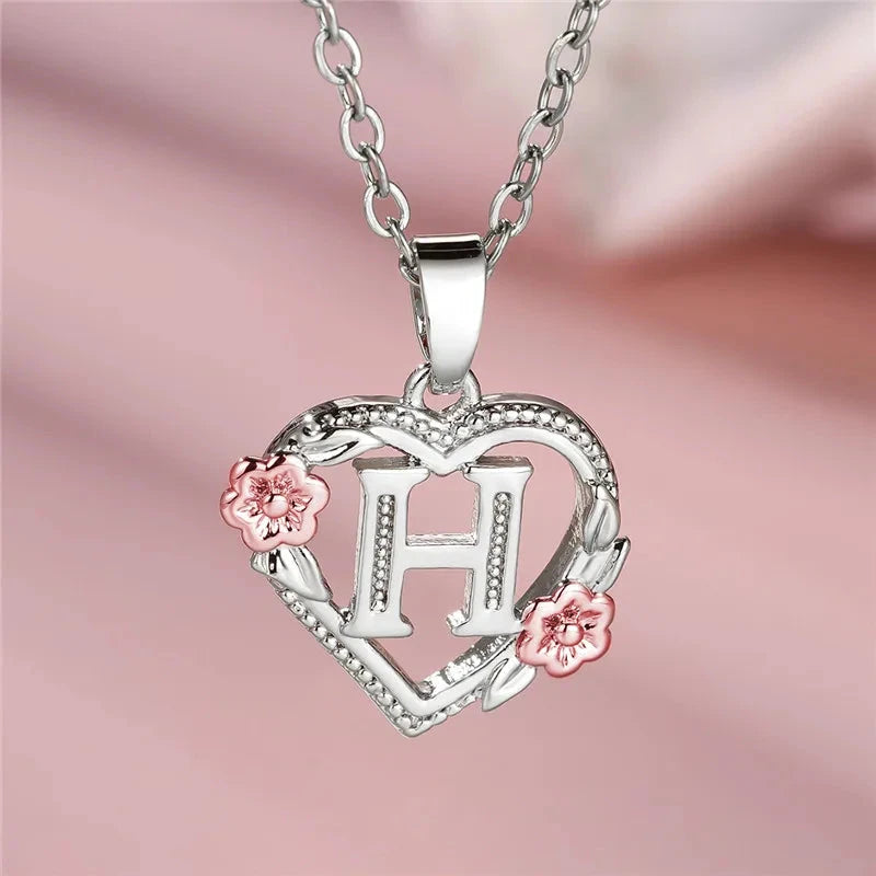 kawaiies-softtoys-plushies-kawaii-plush-Bloom Heart Initial Silver Women's Necklace Jewelry H 