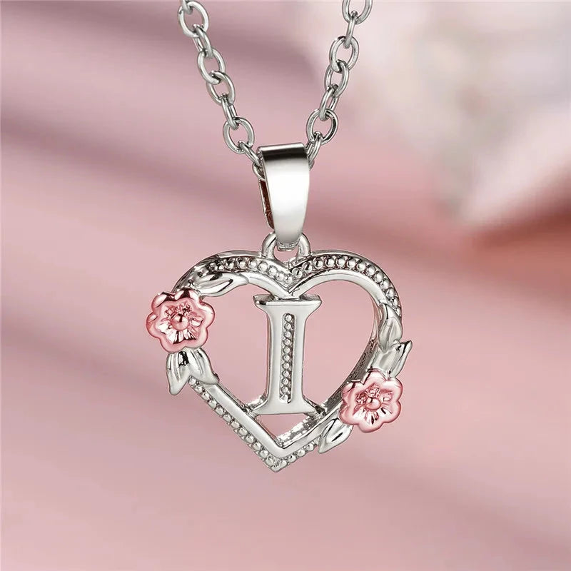 kawaiies-softtoys-plushies-kawaii-plush-Bloom Heart Initial Silver Women's Necklace Jewelry I 