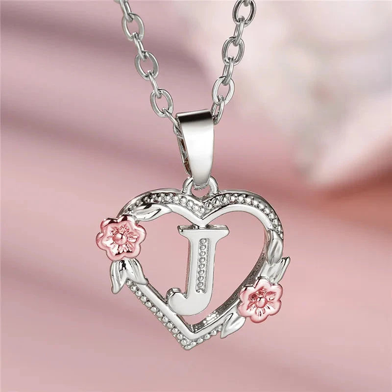 kawaiies-softtoys-plushies-kawaii-plush-Bloom Heart Initial Silver Women's Necklace Jewelry J 