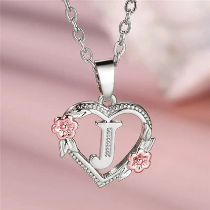 kawaiies-softtoys-plushies-kawaii-plush-Bloom Heart Initial Silver Women's Necklace Jewelry J 