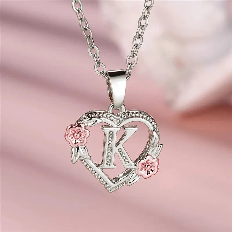 kawaiies-softtoys-plushies-kawaii-plush-Bloom Heart Initial Silver Women's Necklace Jewelry K 