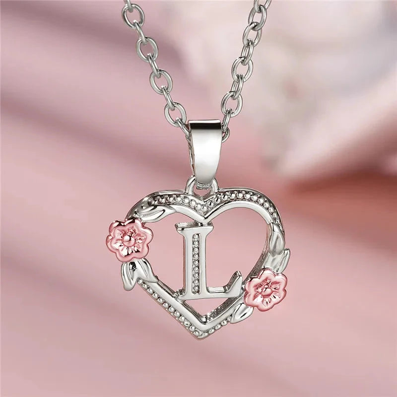 kawaiies-softtoys-plushies-kawaii-plush-Bloom Heart Initial Silver Women's Necklace Jewelry L 