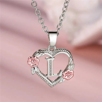 kawaiies-softtoys-plushies-kawaii-plush-Bloom Heart Initial Silver Women's Necklace Jewelry L 