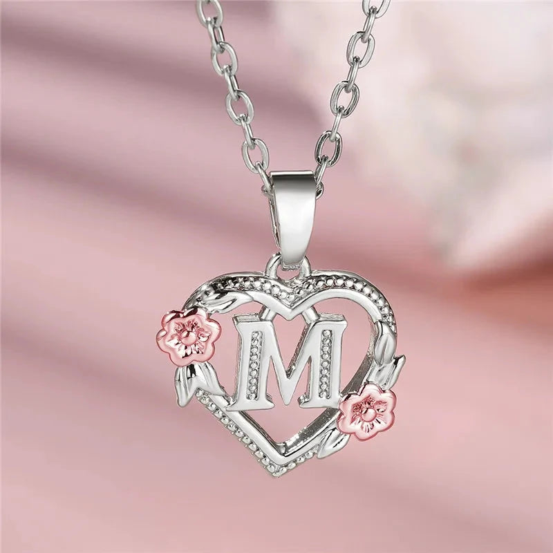 kawaiies-softtoys-plushies-kawaii-plush-Bloom Heart Initial Silver Women's Necklace Jewelry M 