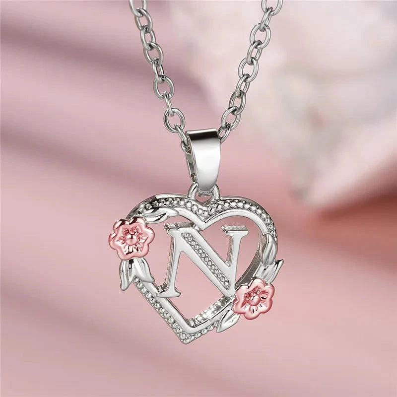 kawaiies-softtoys-plushies-kawaii-plush-Bloom Heart Initial Silver Women's Necklace Jewelry N 