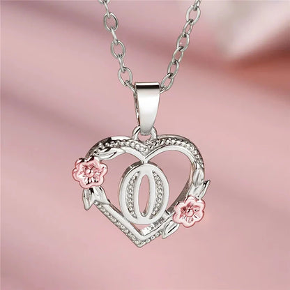 kawaiies-softtoys-plushies-kawaii-plush-Bloom Heart Initial Silver Women's Necklace Jewelry O 