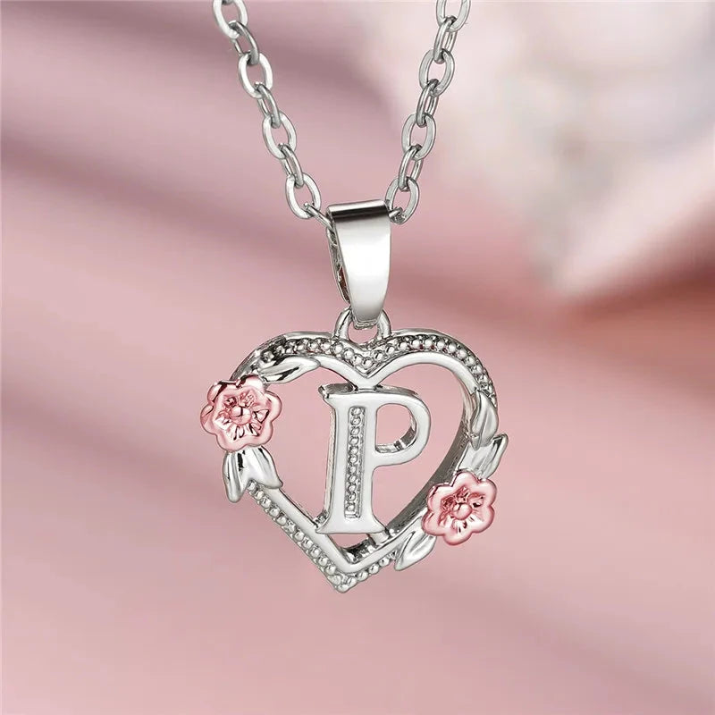 kawaiies-softtoys-plushies-kawaii-plush-Bloom Heart Initial Silver Women's Necklace Jewelry P 