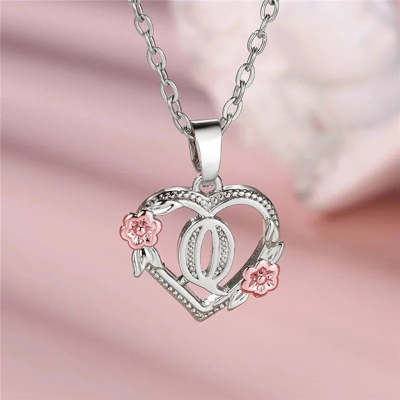 kawaiies-softtoys-plushies-kawaii-plush-Bloom Heart Initial Silver Women's Necklace Jewelry Q 