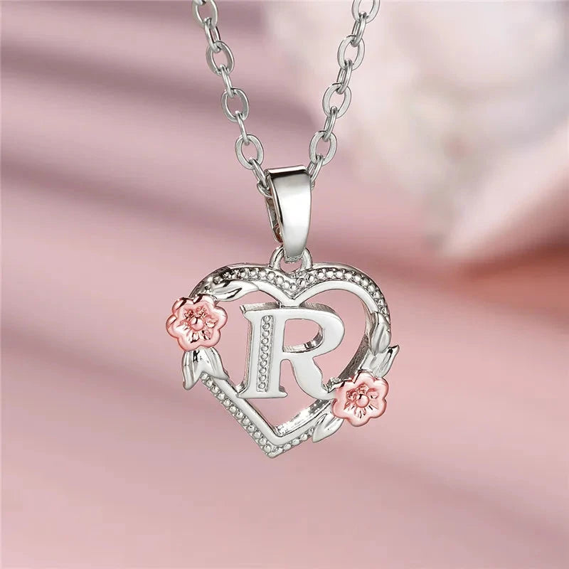kawaiies-softtoys-plushies-kawaii-plush-Bloom Heart Initial Silver Women's Necklace Jewelry R 