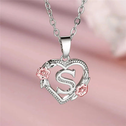 kawaiies-softtoys-plushies-kawaii-plush-Bloom Heart Initial Silver Women's Necklace Jewelry S 