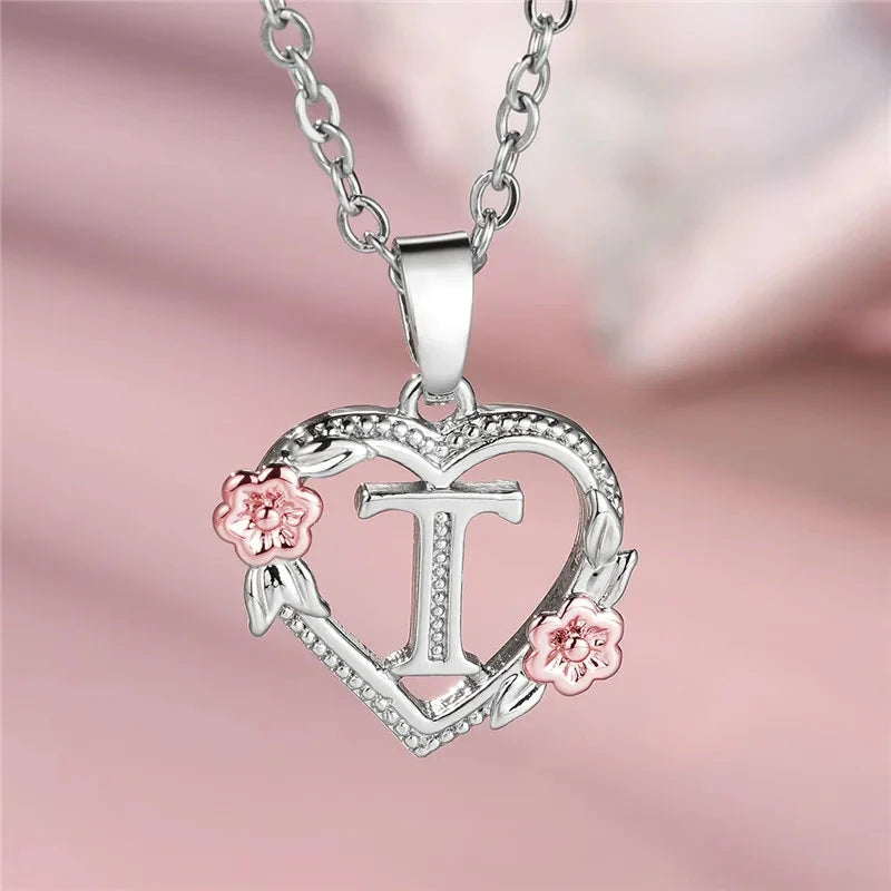 kawaiies-softtoys-plushies-kawaii-plush-Bloom Heart Initial Silver Women's Necklace Jewelry T 
