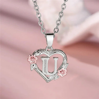 kawaiies-softtoys-plushies-kawaii-plush-Bloom Heart Initial Silver Women's Necklace Jewelry U 