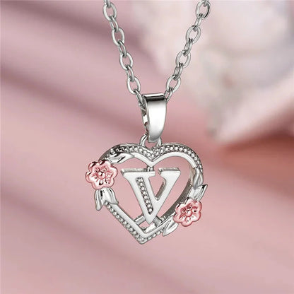 kawaiies-softtoys-plushies-kawaii-plush-Bloom Heart Initial Silver Women's Necklace Jewelry V 