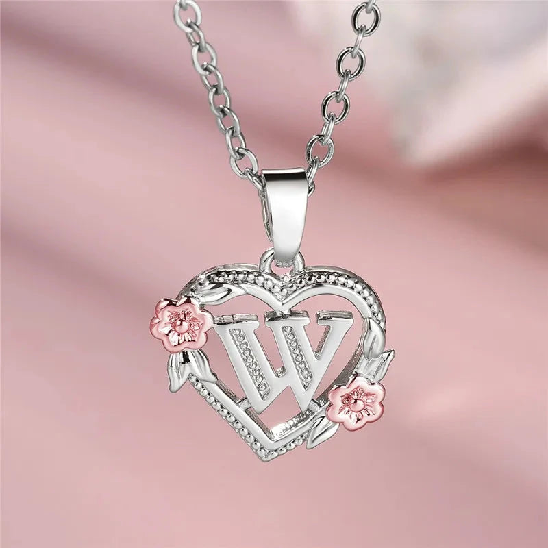 kawaiies-softtoys-plushies-kawaii-plush-Bloom Heart Initial Silver Women's Necklace Jewelry W 