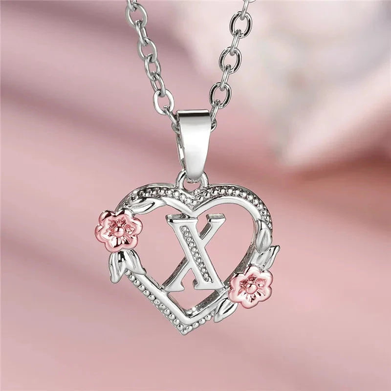 kawaiies-softtoys-plushies-kawaii-plush-Bloom Heart Initial Silver Women's Necklace Jewelry X 
