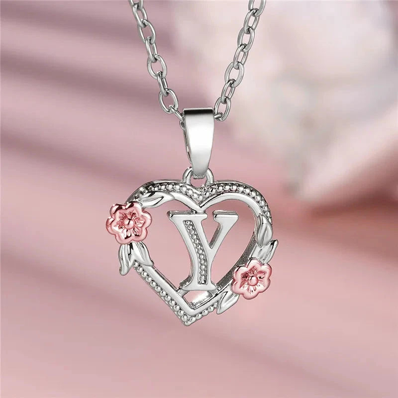kawaiies-softtoys-plushies-kawaii-plush-Bloom Heart Initial Silver Women's Necklace Jewelry Y 