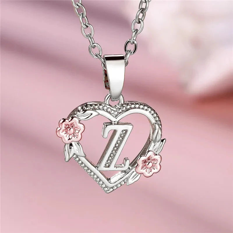 kawaiies-softtoys-plushies-kawaii-plush-Bloom Heart Initial Silver Women's Necklace Jewelry Z 