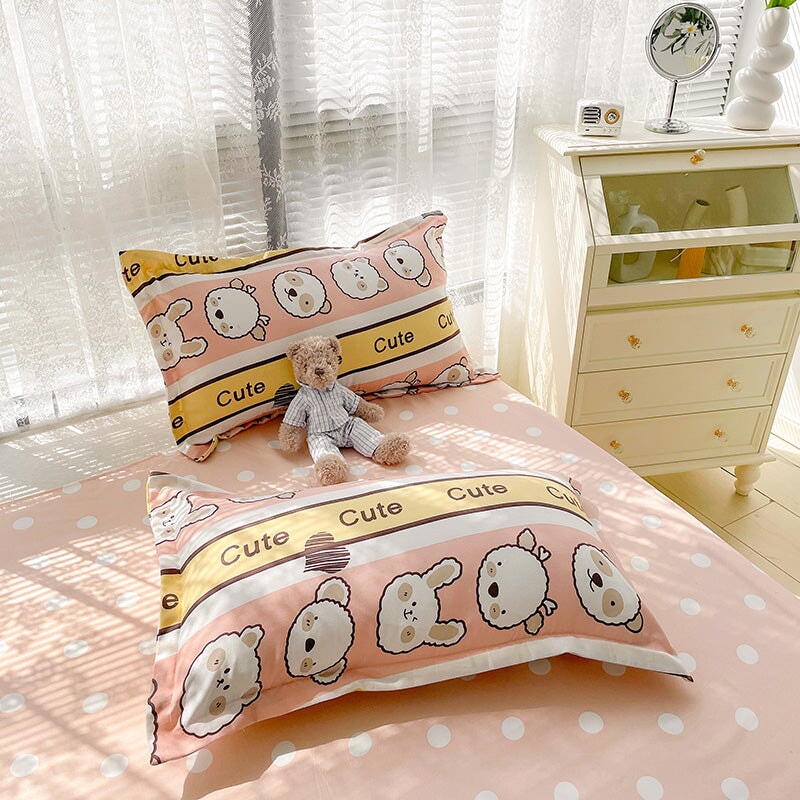 kawaiies-softtoys-plushies-kawaii-plush-Bunny Bear Pink Yellow Blue 120gsm Polyester Bedding Set | NEW Bedding Sets 