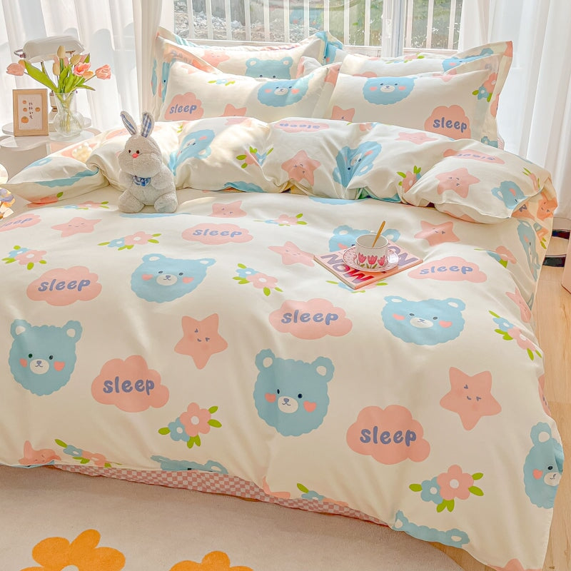 Bedding Set Aesthetic Rabbit Bear Twin Duvet Cover Flat Sheet Pillowcase No  Filling Soft Polyester Girls Boys Queen Bed Linen - AliExpress