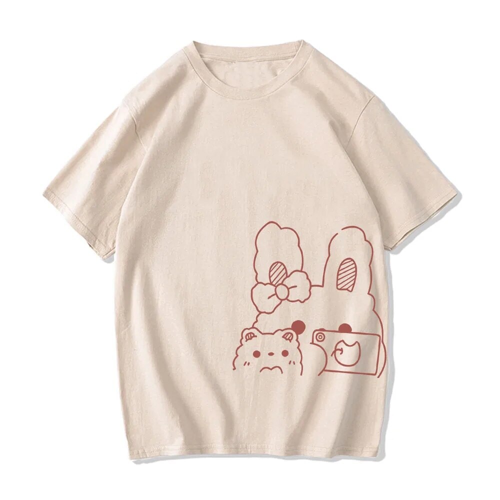 kawaiies-softtoys-plushies-kawaii-plush-Bunny Bestie Selfie Cotton Women's Tee Tops Cream XS 