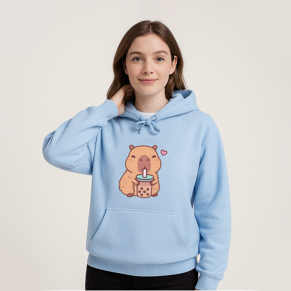 kawaiies-softtoys-plushies-kawaii-plush-Capybara Drinking Bubble Tea Unisex Hoodie Apparel Sky Blue XS 