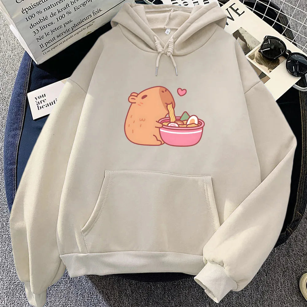 kawaiies-softtoys-plushies-kawaii-plush-Capybara Eating Ramen Unisex Hoodie Apparel Cream XXXL 