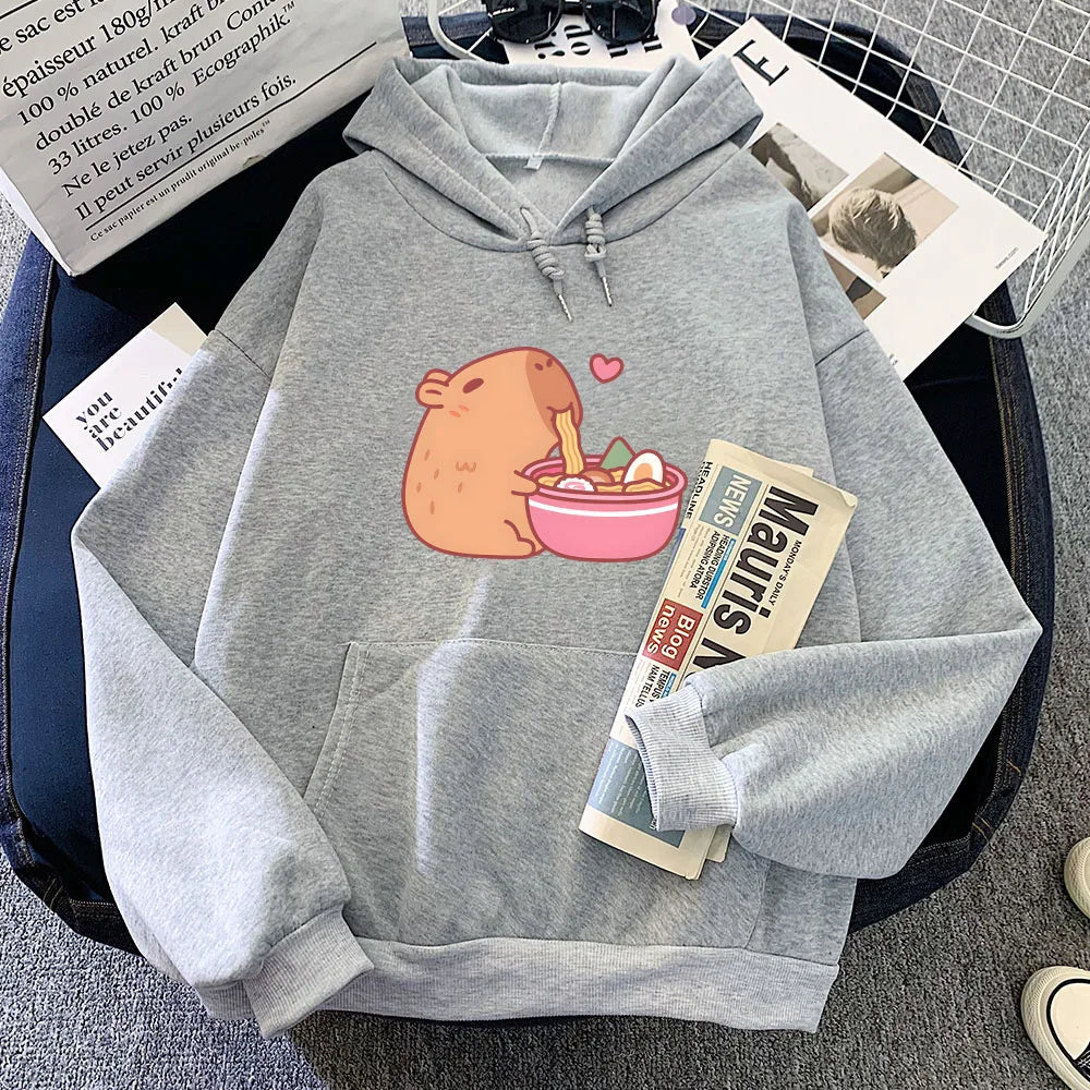 kawaiies-softtoys-plushies-kawaii-plush-Capybara Eating Ramen Unisex Hoodie Apparel Gray XXXL 