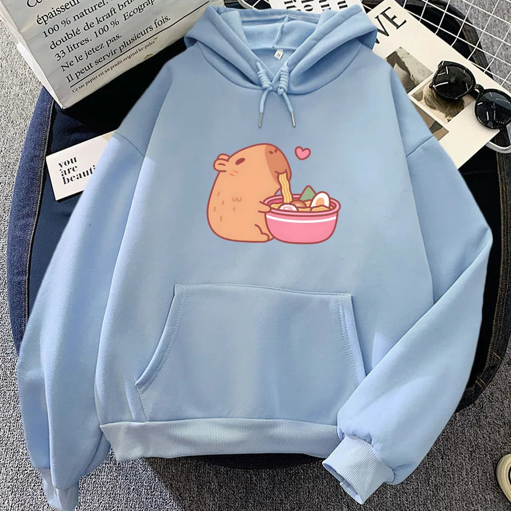 kawaiies-softtoys-plushies-kawaii-plush-Capybara Eating Ramen Unisex Hoodie Apparel Light Blue XXXL 
