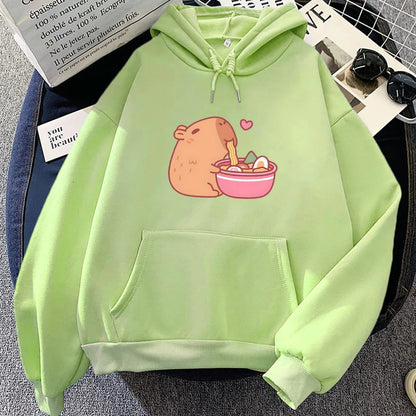 kawaiies-softtoys-plushies-kawaii-plush-Capybara Eating Ramen Unisex Hoodie Apparel Light Green XL 